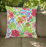 22" White Green and Pink Tropical Indoor Outdoor Throw Pillow - Homeroots
