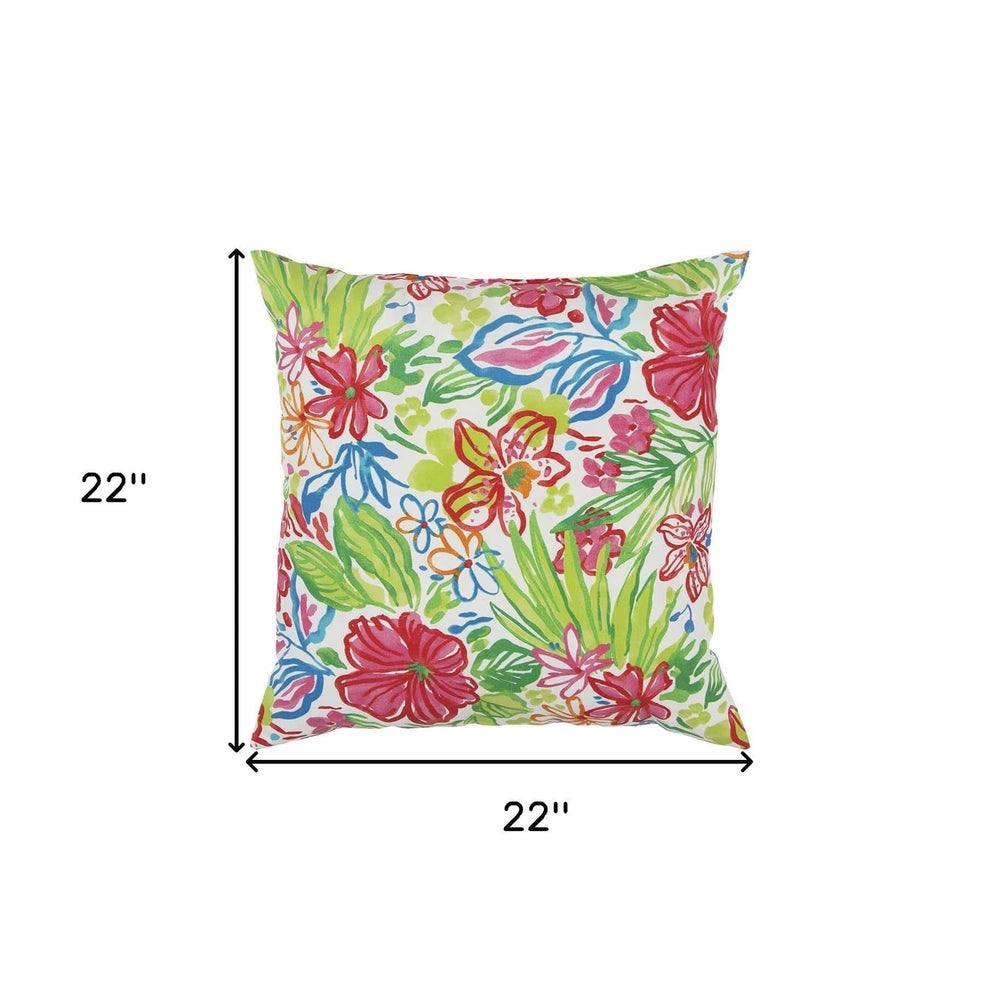22" White Green and Pink Tropical Indoor Outdoor Throw Pillow - Homeroots