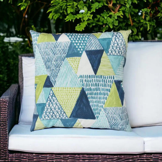 22" Aqua Green and White Patchwork Indoor Outdoor Throw Pillow - Homeroots