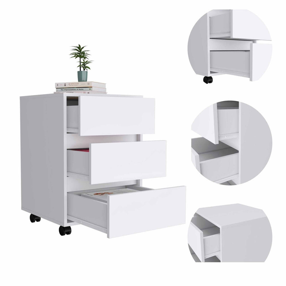 18" White Three Drawer Rolling Cabinet - Homeroots - Flyclothing LLC