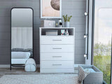 Modern White Four Drawer Dresser with Hutch - Homeroots - Flyclothing LLC