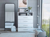 Modern White Four Drawer Dresser with Hutch - Homeroots - Flyclothing LLC