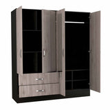 71" Light Oak and Black Four Door Wardrobe Closet with Mirrors - Homeroots - Flyclothing LLC