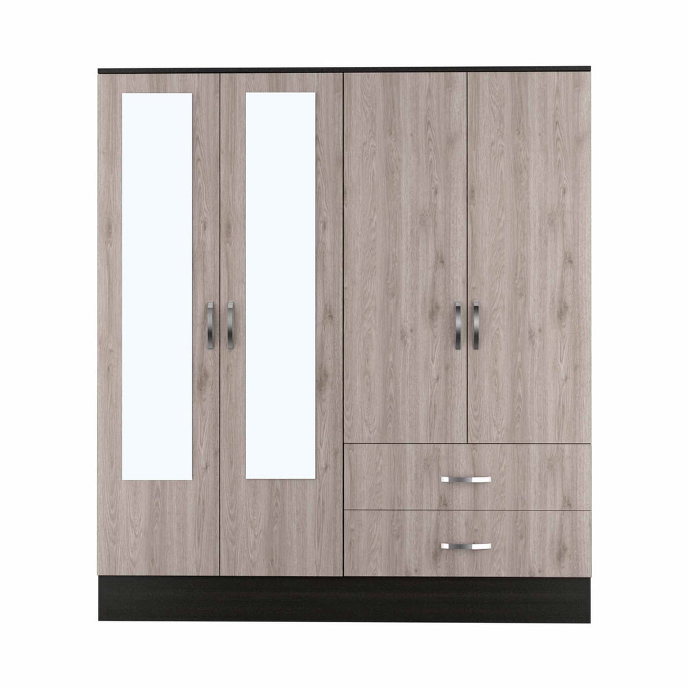 71" Light Oak and Black Four Door Wardrobe Closet with Mirrors - Homeroots - Flyclothing LLC