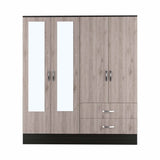 71" Light Oak and Black Four Door Wardrobe Closet with Mirrors - Homeroots - Flyclothing LLC