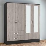 71" Light Oak and Black Four Door Wardrobe Closet with Mirrors - Homeroots - Flyclothing LLC