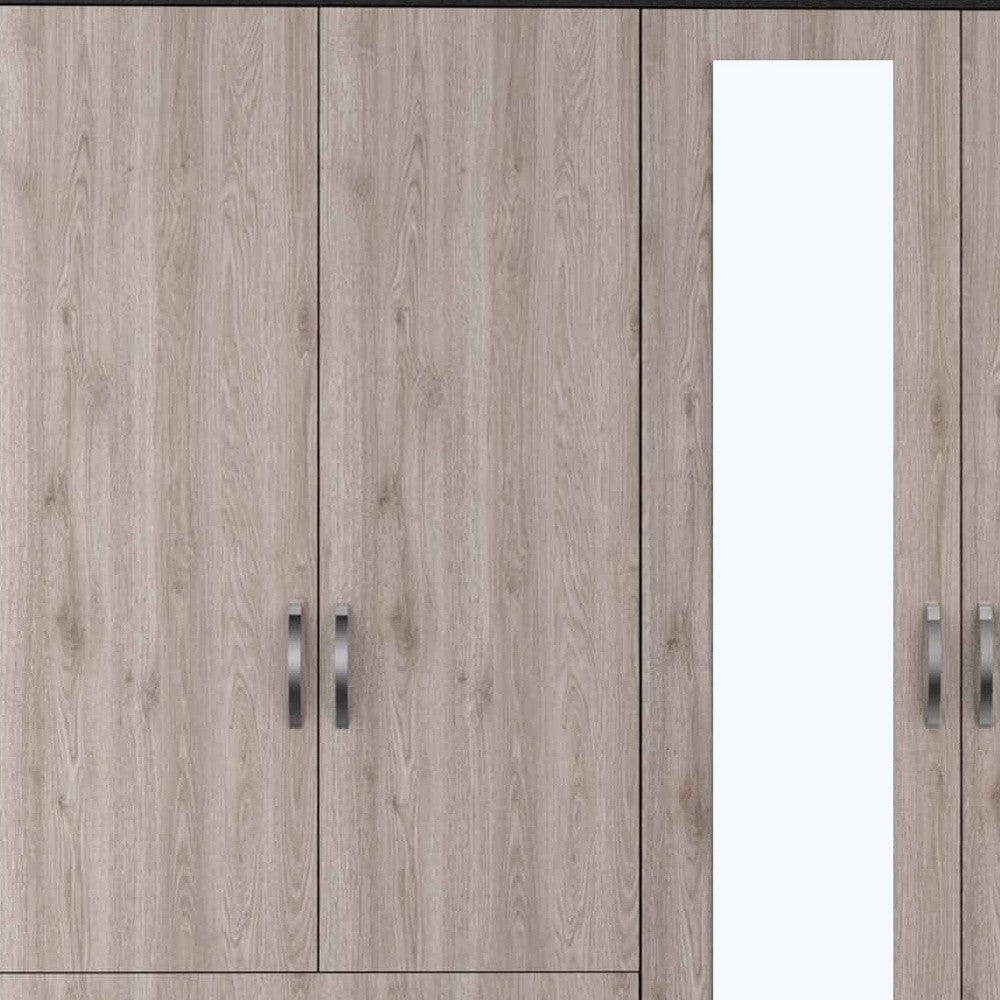 71" Light Oak and Black Four Door Wardrobe Closet with Mirrors - Homeroots - Flyclothing LLC