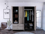 71" Light Oak and Black Four Door Wardrobe Closet with Mirrors - Homeroots - Flyclothing LLC