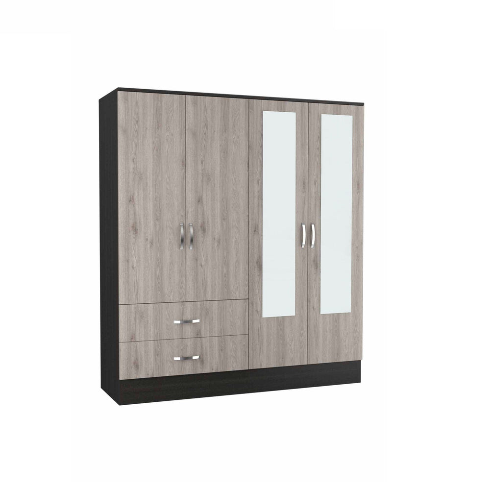 71" Light Oak and Black Four Door Wardrobe Closet with Mirrors - Homeroots - Flyclothing LLC