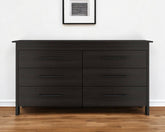 59" Black Six Drawer Double Dresser - Homeroots
