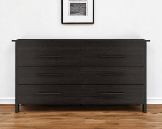 59" Black Six Drawer Double Dresser - Homeroots