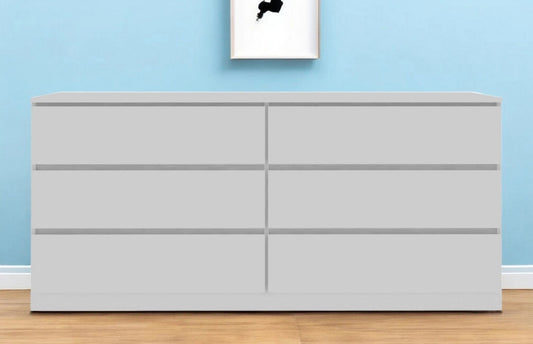 60" White Six Drawer Double Dresser - Homeroots