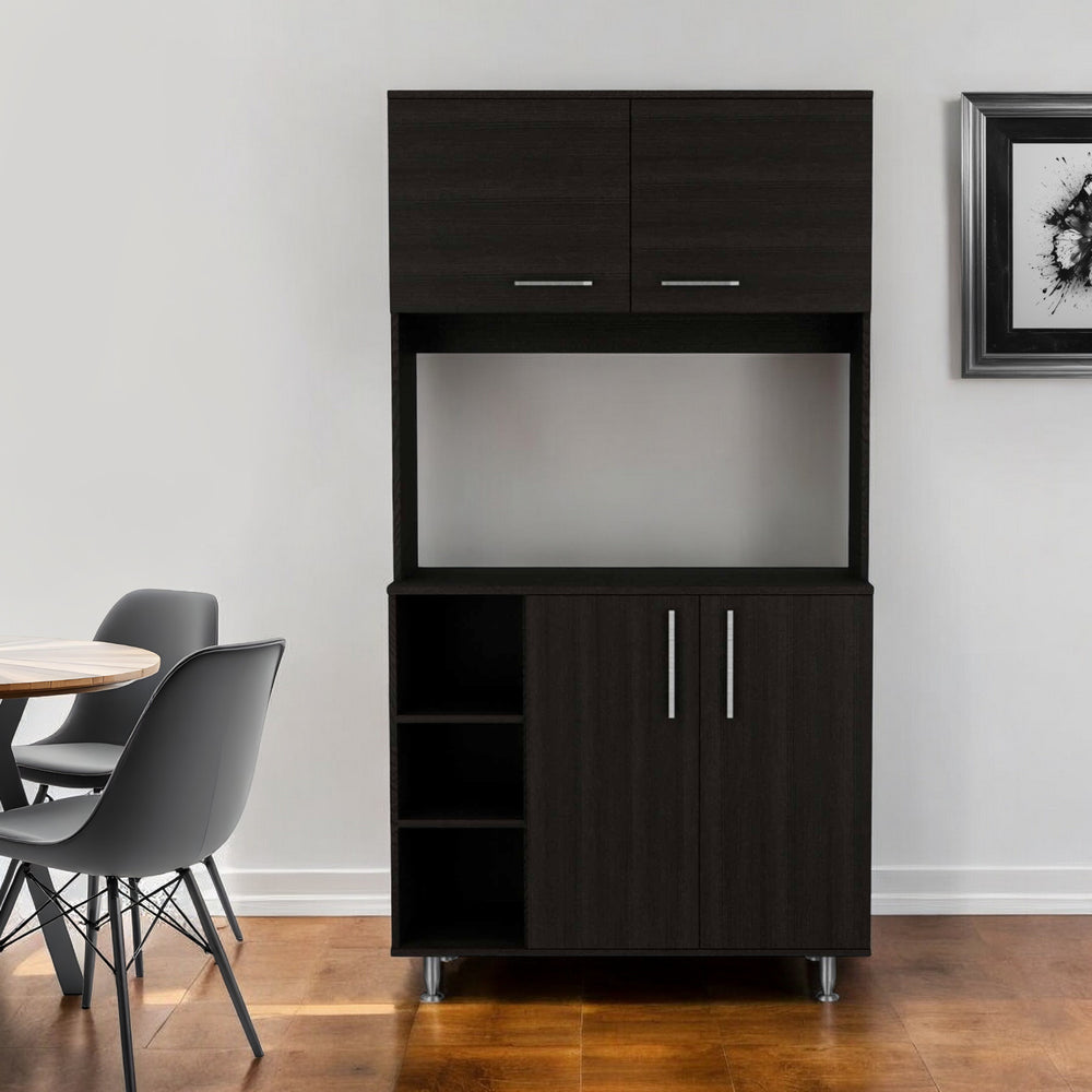 71" Modern Black Pantry Cabinet with Three Storage Shelves - Homeroots - Flyclothing LLC