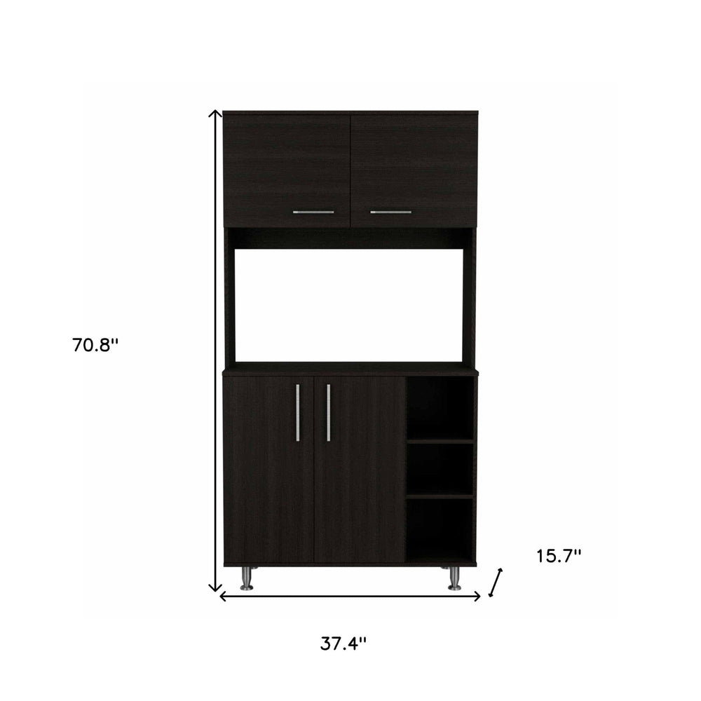 71" Modern Black Pantry Cabinet with Three Storage Shelves - Homeroots - Flyclothing LLC