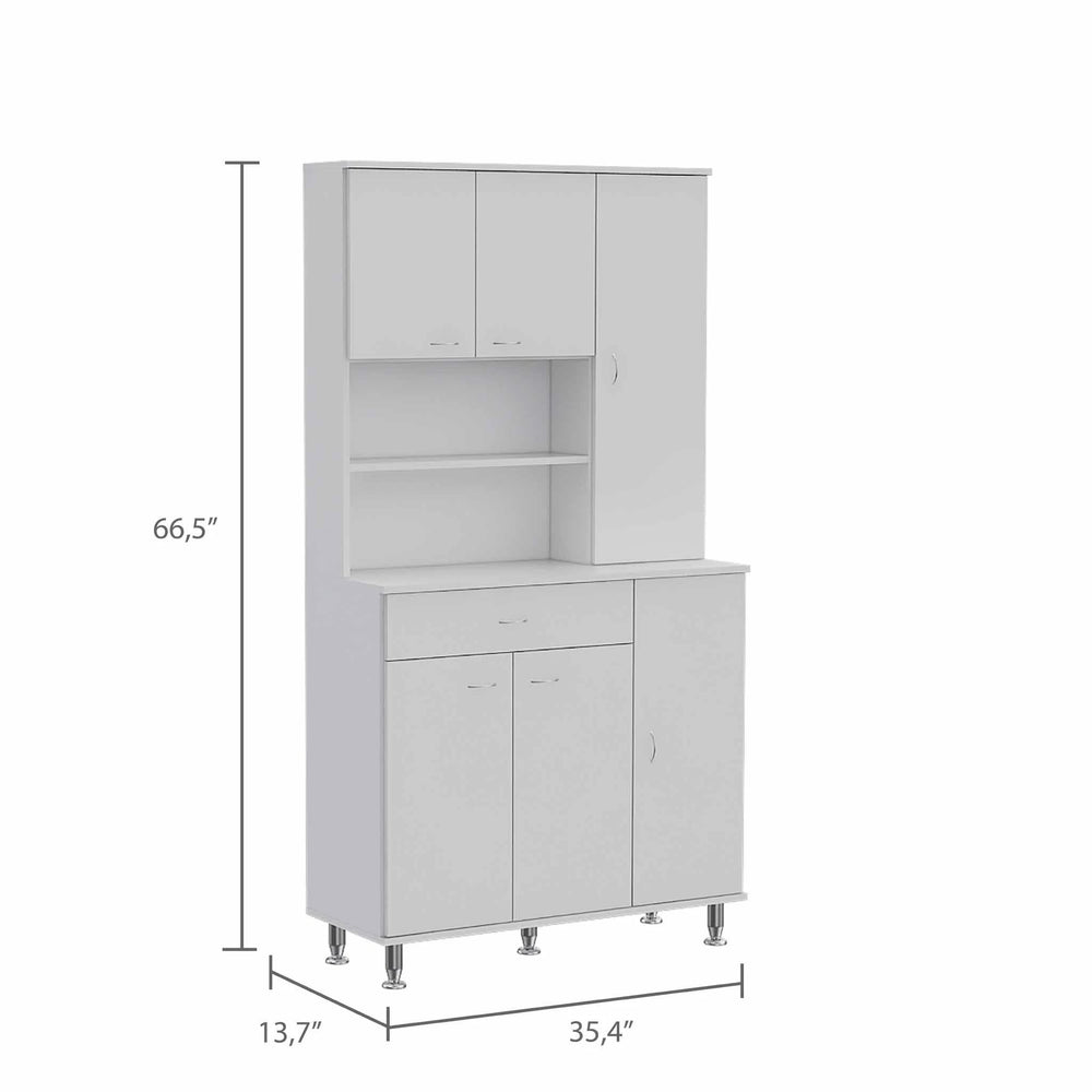 67" White Pantry Cabinet with Five Storage Shelves - Homeroots - Flyclothing LLC