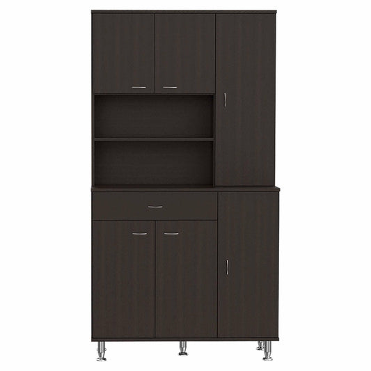 67" Modern Black Pantry Cabinet with Five Shelves - Homeroots