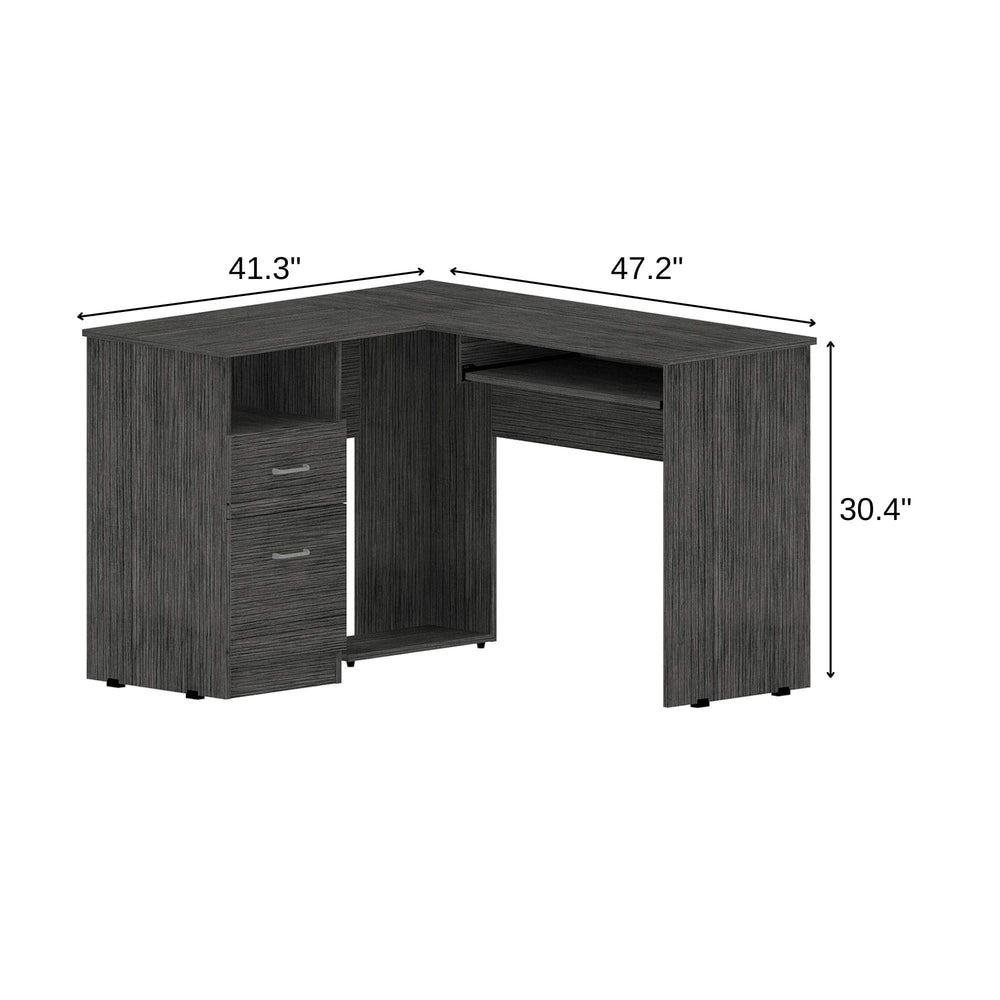 41" Gray L Shape Computer Desk With Two Drawers - Homeroots - Flyclothing LLC