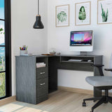 41" Gray L Shape Computer Desk With Two Drawers - Homeroots - Flyclothing LLC
