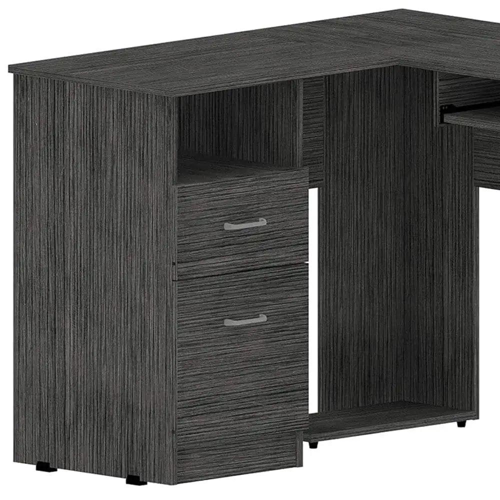 41" Gray L Shape Computer Desk With Two Drawers - Homeroots - Flyclothing LLC