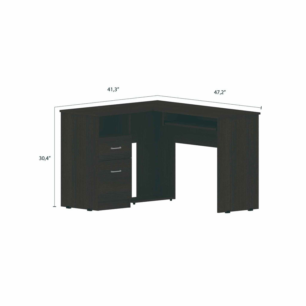 41" Black L Shape Computer Desk With Two Drawers - Homeroots - Flyclothing LLC