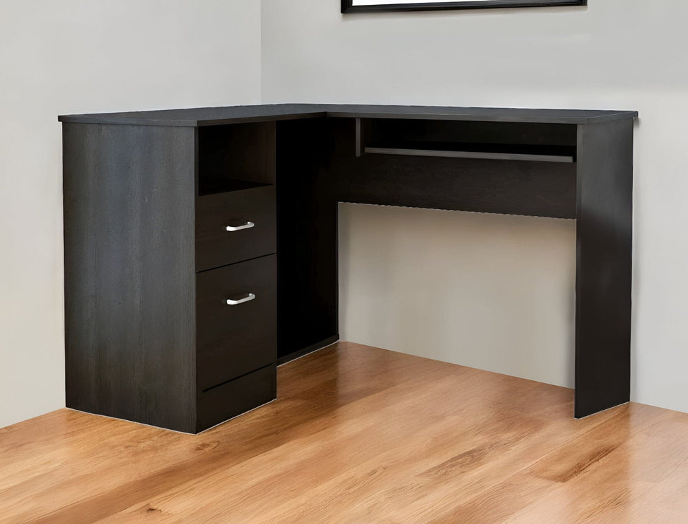 41" Black L Shape Computer Desk With Two Drawers - Homeroots - Flyclothing LLC