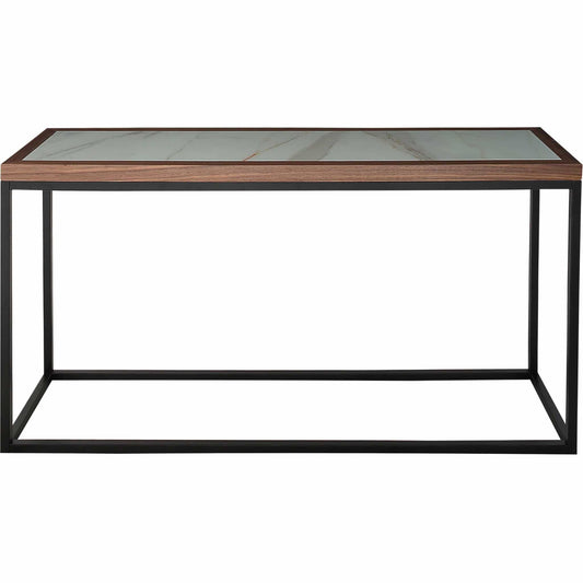 59" Brown White and Black Genuine Marble Frame Console Table - Homeroots