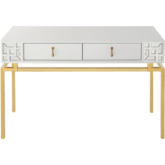 47" White and Gold Mirrored Console Table And Drawers - Homeroots
