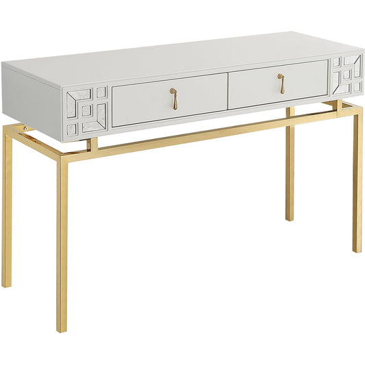 47" White and Gold Mirrored Console Table And Drawers - Homeroots