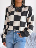 Checkered Mock Neck Long Sleeve Sweater - Trendsi - Flyclothing LLC