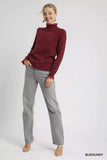 Umgee Ribbed Round Neck Sweater with Ruffle Contrast Trim - Trendsi - Flyclothing LLC