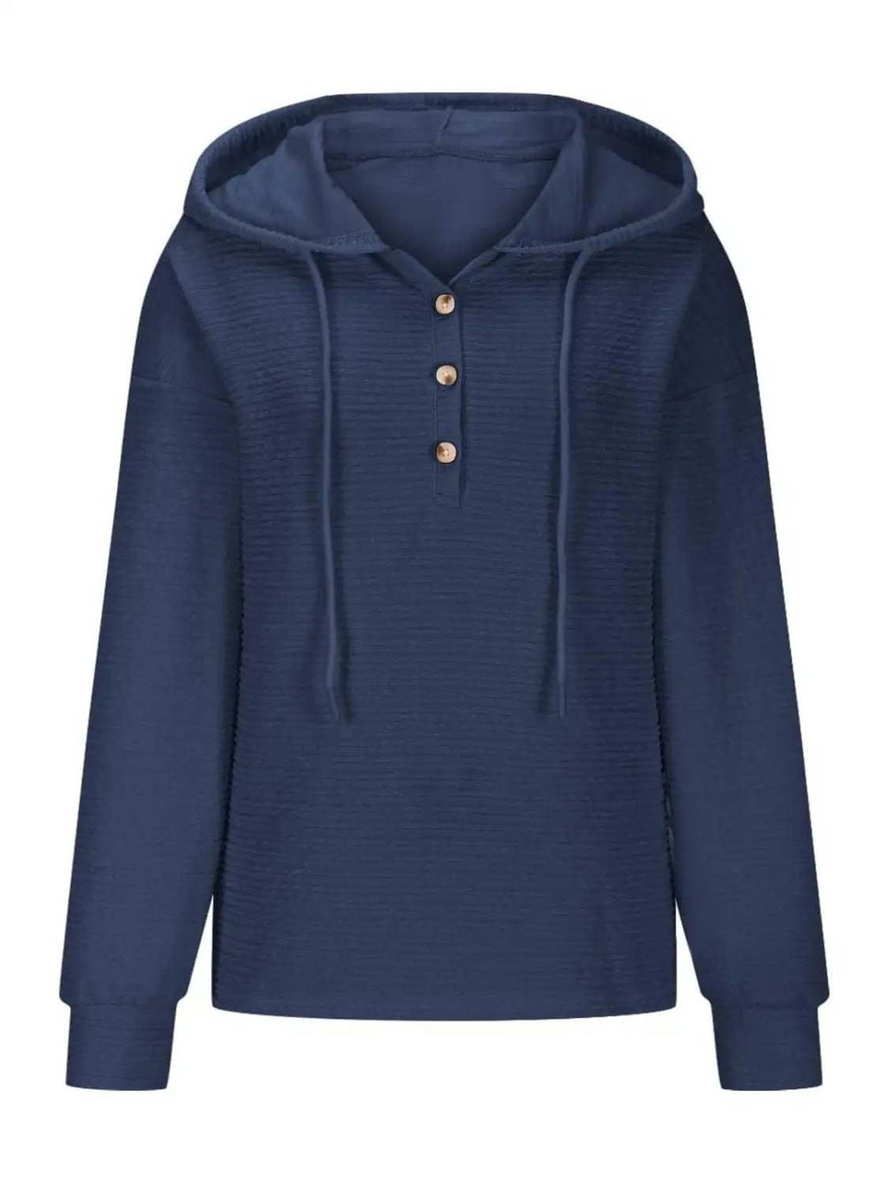 Drawstring Quarter Button Long Sleeve Hoodie - Trendsi - Flyclothing LLC