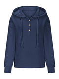 Drawstring Quarter Button Long Sleeve Hoodie - Trendsi - Flyclothing LLC