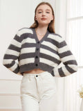 Button Down V-Neck Striped Cardigan - Trendsi - Flyclothing LLC