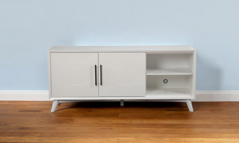 64" White Pine Solid Wood Open Shelving TV Stand - Homeroots