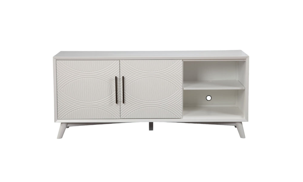 64" White Pine Solid Wood Open Shelving TV Stand - Homeroots