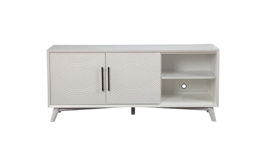 64" White Pine Solid Wood Open Shelving TV Stand - Homeroots