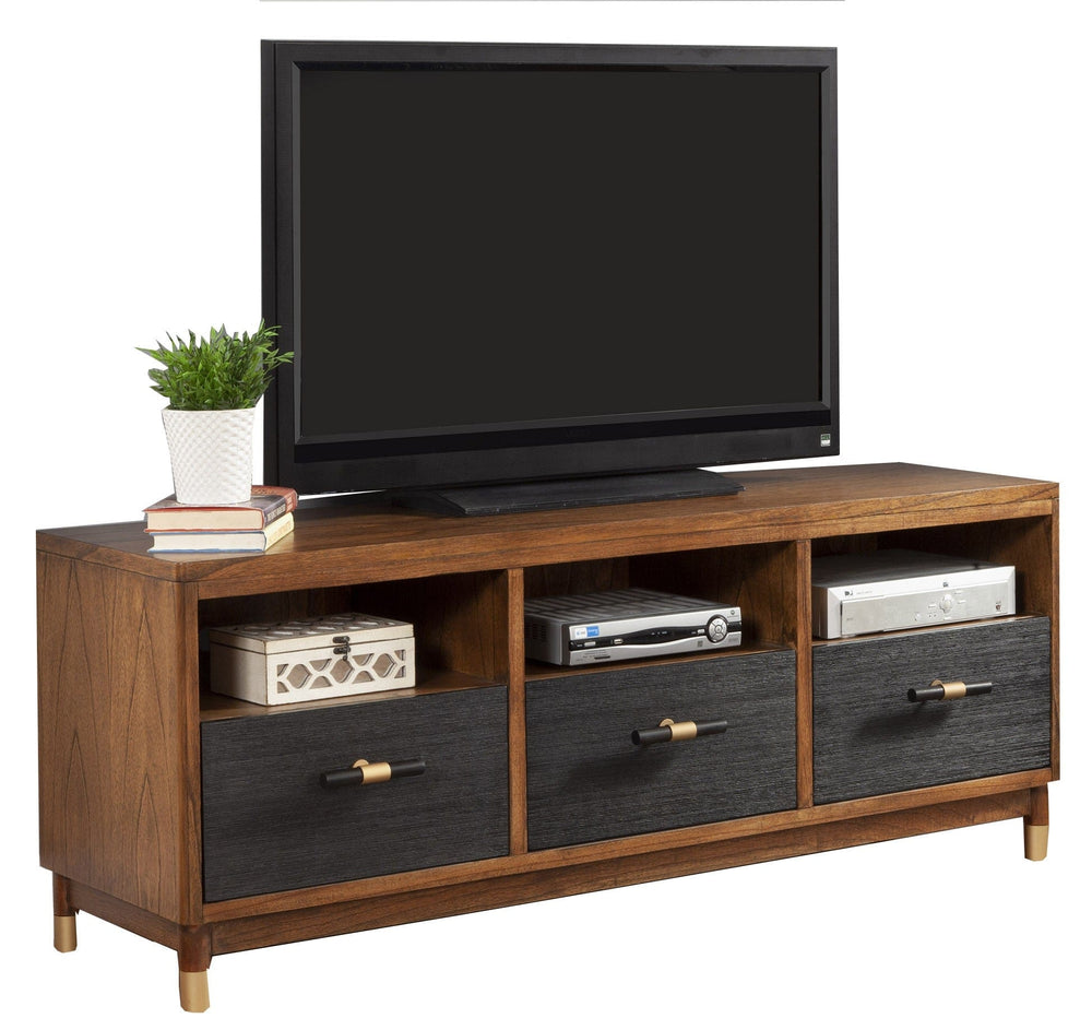 61" Brown and Black Solid Wood Open Shelving TV Stand - Homeroots