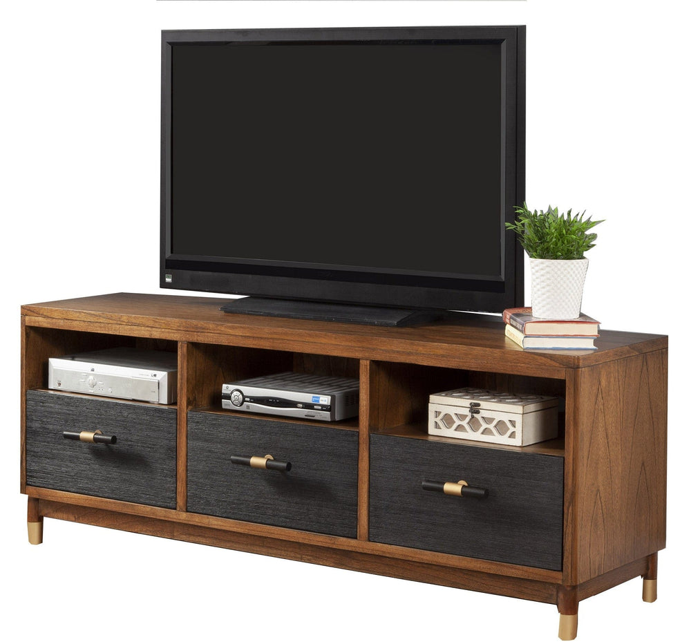 61" Brown and Black Solid Wood Open Shelving TV Stand - Homeroots