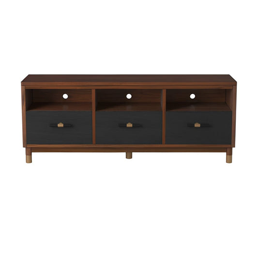 61" Brown and Black Solid Wood Open Shelving TV Stand - Homeroots