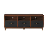 61" Brown and Black Solid Wood Open Shelving TV Stand - Homeroots