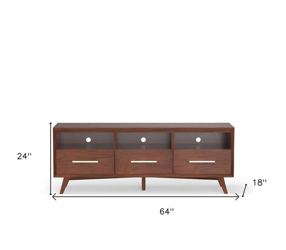 64" Brown Mahogany Solid Wood Open Shelving TV Stand - Homeroots - Flyclothing LLC