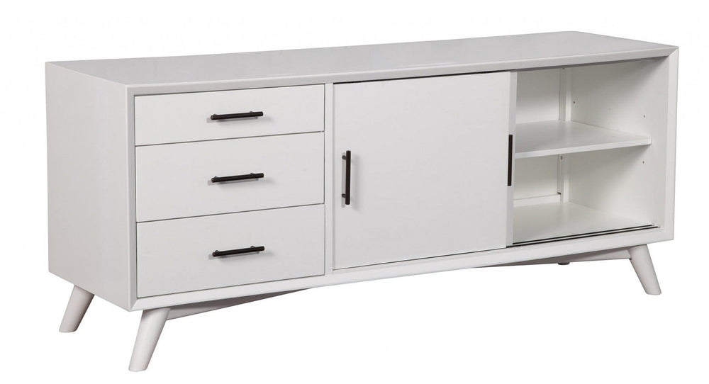 64" White Mahogany Solids Okoume And Veneer Open Shelving TV Stand - Homeroots