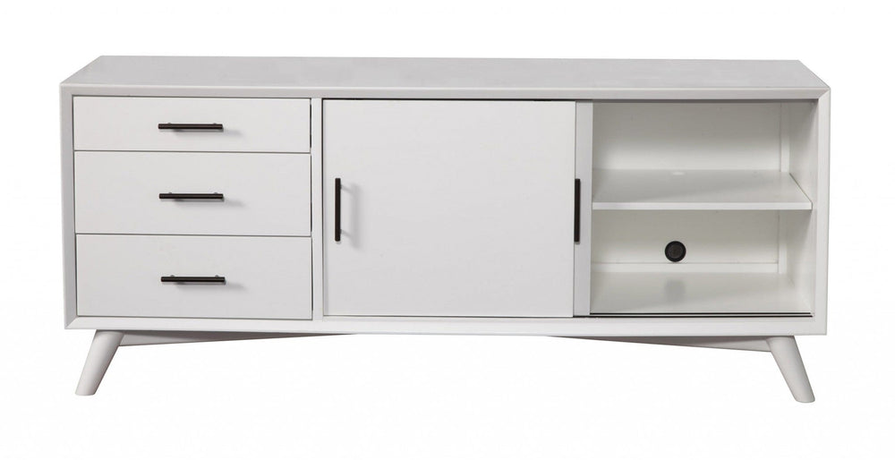 64" White Mahogany Solids Okoume And Veneer Open Shelving TV Stand - Homeroots