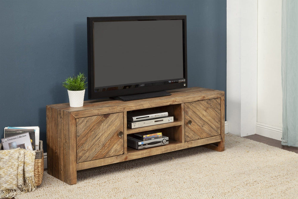 63" Wood Brown Reclaimed Pine And Plywood Open Shelving TV Stand - Homeroots