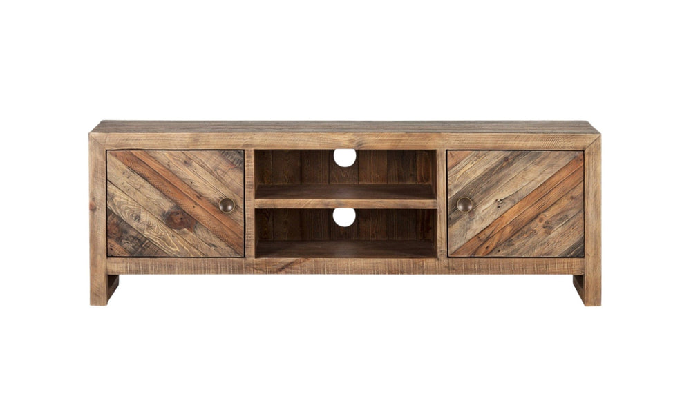 63" Wood Brown Reclaimed Pine And Plywood Open Shelving TV Stand - Homeroots