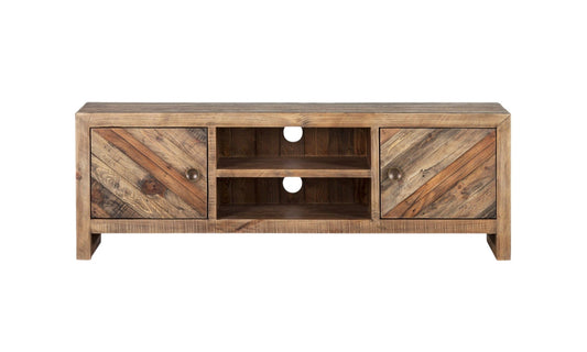 63" Wood Brown Reclaimed Pine And Plywood Open Shelving TV Stand - Homeroots