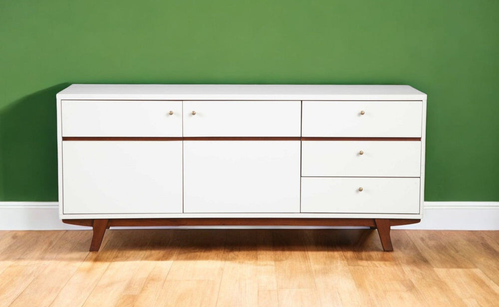 65" White Mahogany Solids And Veneer Cabinet Enclosed Storage TV Stand - Homeroots