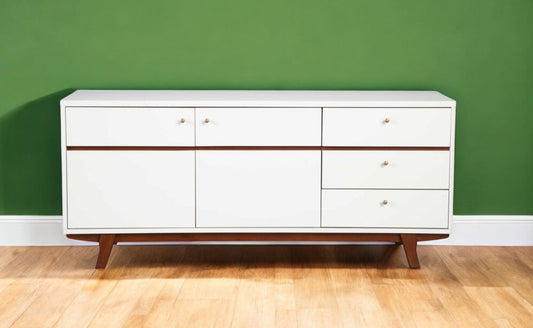 65" White Mahogany Solids And Veneer Cabinet Enclosed Storage TV Stand - Homeroots