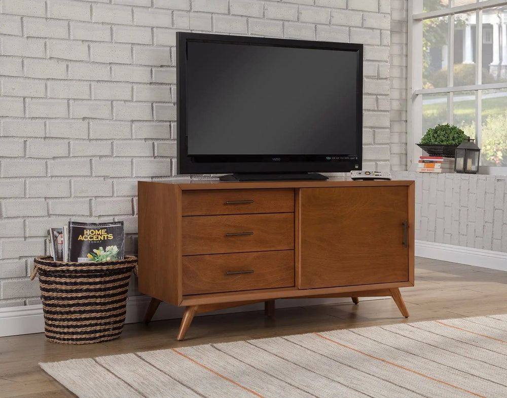 50" Wood Brown Mahogany Solids Okoume And Veneer Cabinet Enclosed Storage TV Stand - Homeroots