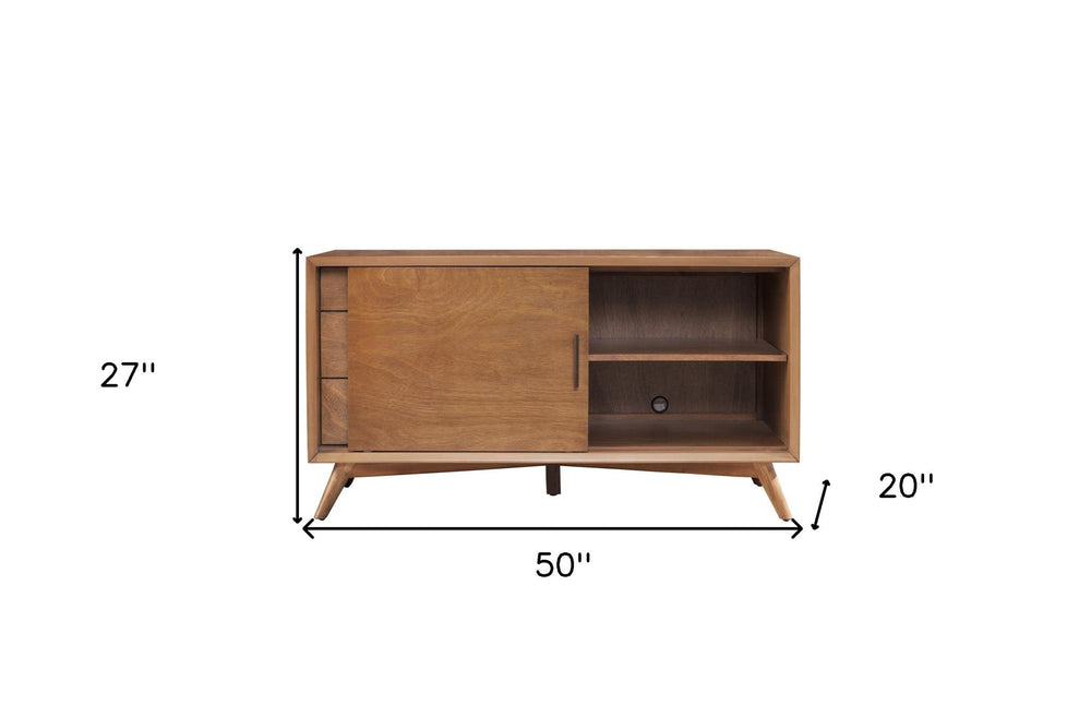 50" Wood Brown Mahogany Solids Okoume And Veneer Cabinet Enclosed Storage TV Stand - Homeroots